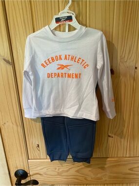 Reebok White Top with Orange Logo and Navy Pants Set